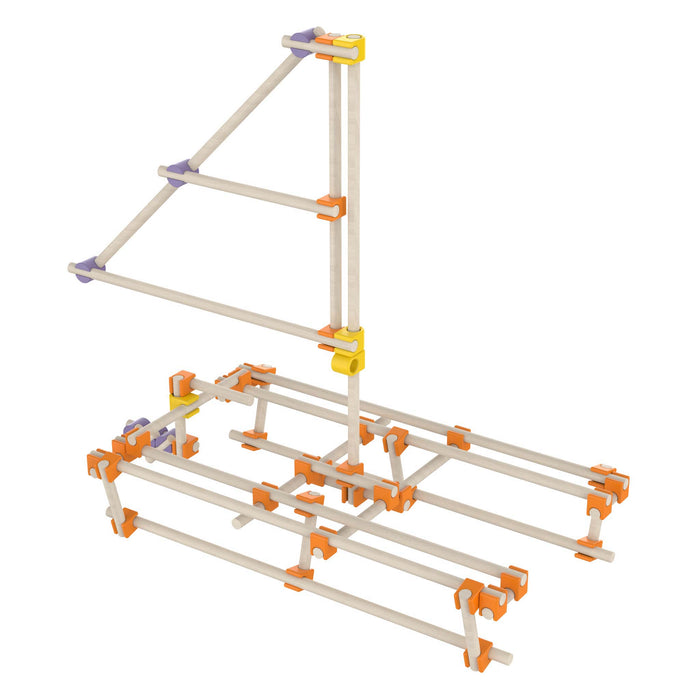 Mechanical model made of interlocking plastic pieces on a white background