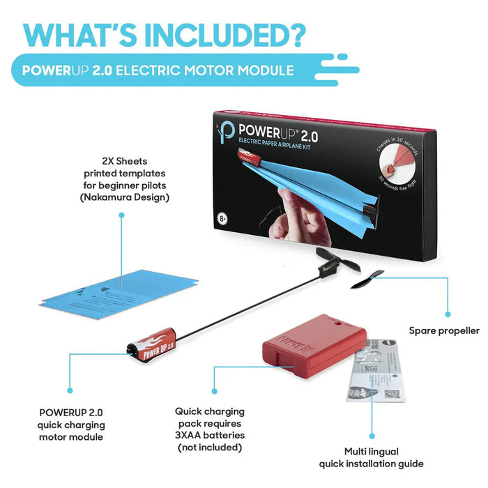 PowerUp 2.0 Electric Motor Module kit with components and packaging on a white background