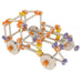 Wooden mechanical model with colorful connectors on a white background