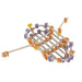 Colorful marble run toy structure on a white background