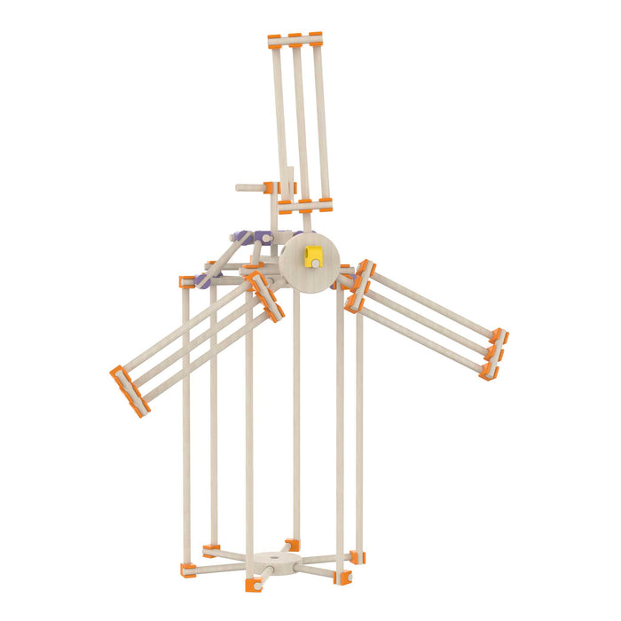 Beaver wooden mechanical model made of interlocking pieces on a white background