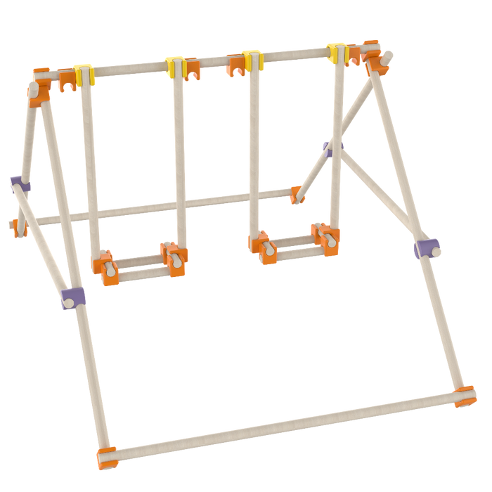 Beaver wooden Children's play structure with multiple hooks on a white background