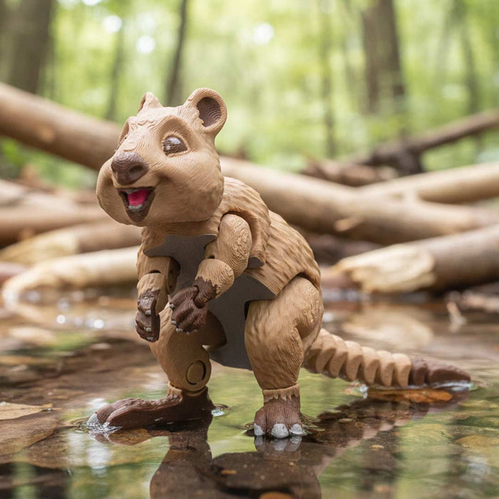 Heebie Jeebies 3D Quokka figure standing in water with a forest background