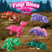 Fidgi Dinos toy set with various dinosaur designs on a natural landscape background from Heebie Jeebies