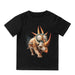 Black t-shirt with a dinosaur graphic wearing goggles on a white background heebie Jeebies