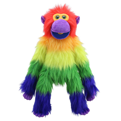 Colorful plush toy with a rainbow gradient on a white background