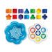 Colorful shape sorting toys on a white background